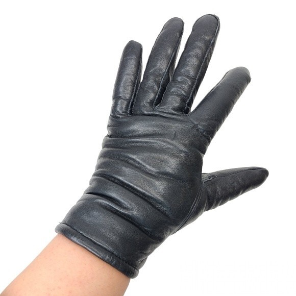 Black Leather Knit Winter Womens Gloves Small - Picture 7 of 14